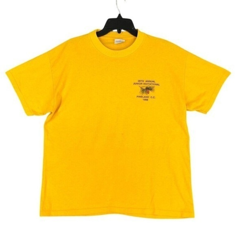 Vintage 90s Hanes Pineland CC T-Shirt Mens L Yellow Junior Invitational Golf Tee